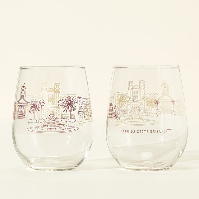 College Cityscape Wine Glasses - Set of 2
