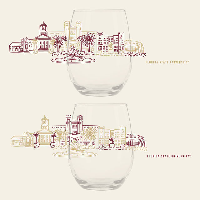 College Cityscape Wine Glasses - Set of 2