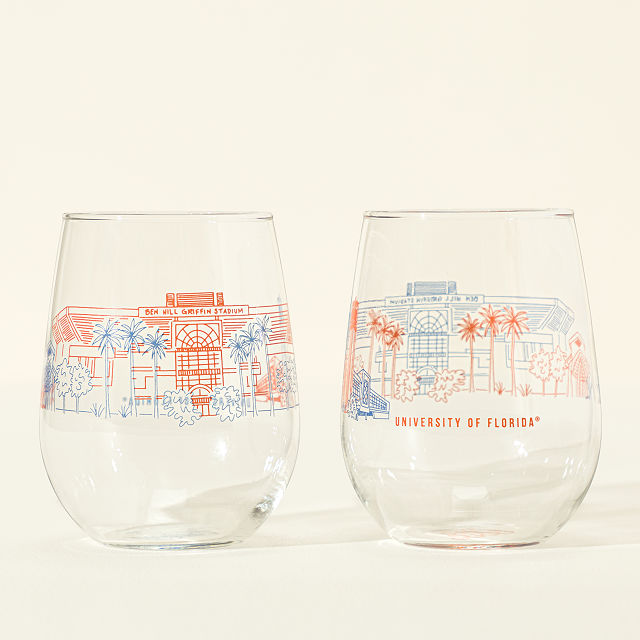 College Cityscape Wine Glasses - Set of 2