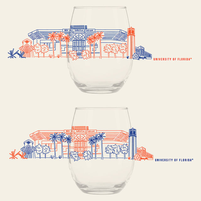 College Cityscape Wine Glasses - Set of 2