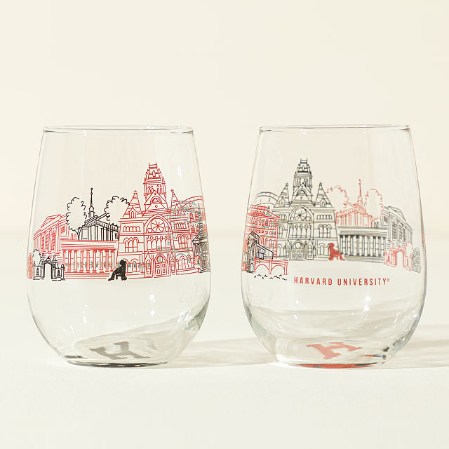 College Cityscape Wine Glasses - Set of 2