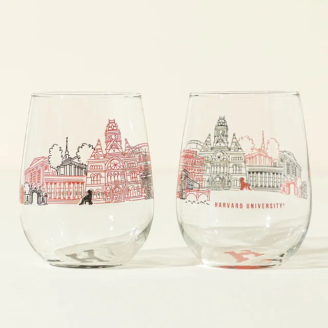 Uncommon Goods | College Cityscape Wine Glasses - Set of 2 | Alumni Gift |  4.7-Star Rated