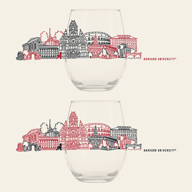 College Cityscape Wine Glasses - Set of 2