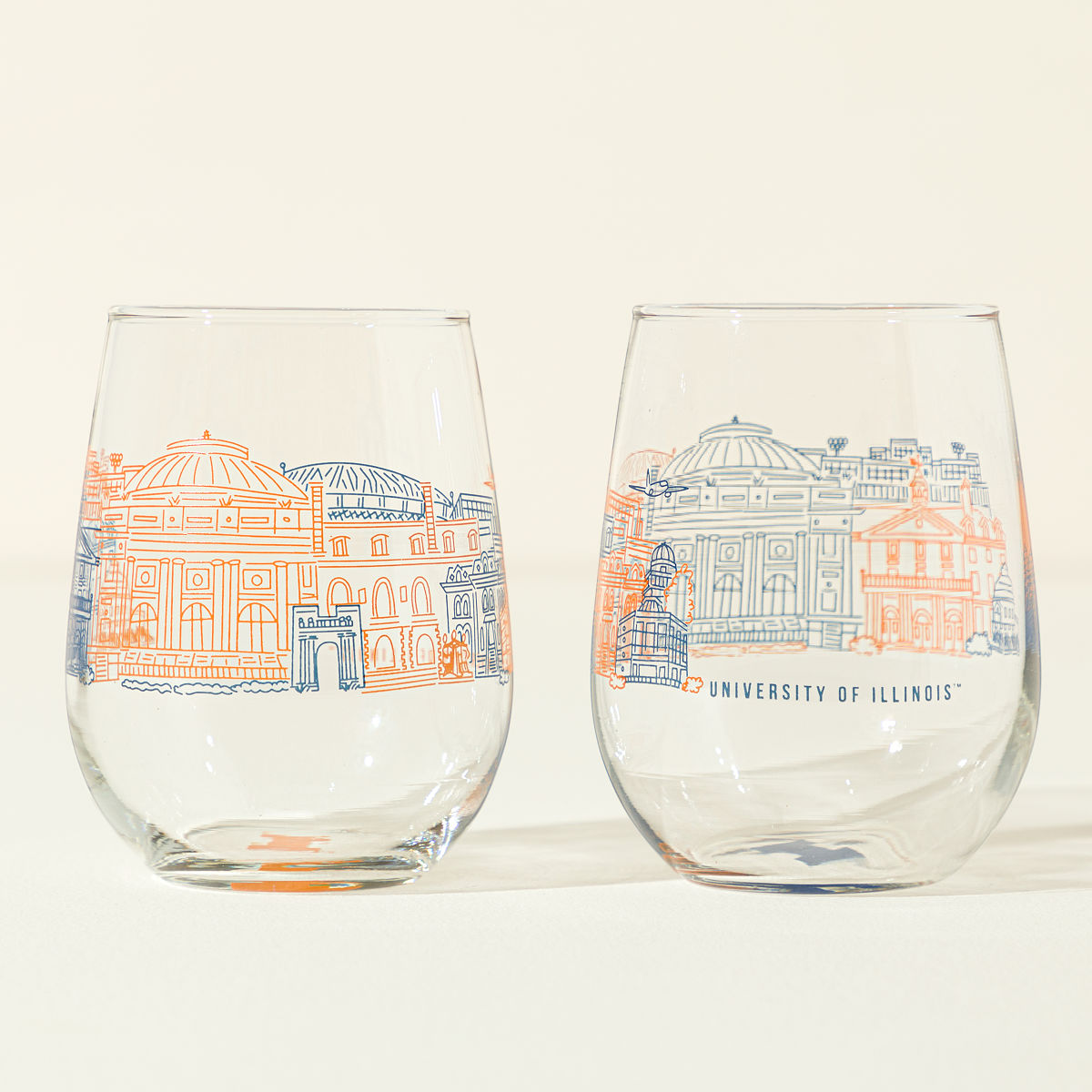 College Cityscape Wine Glasses - Set of 2 - University of Illinois