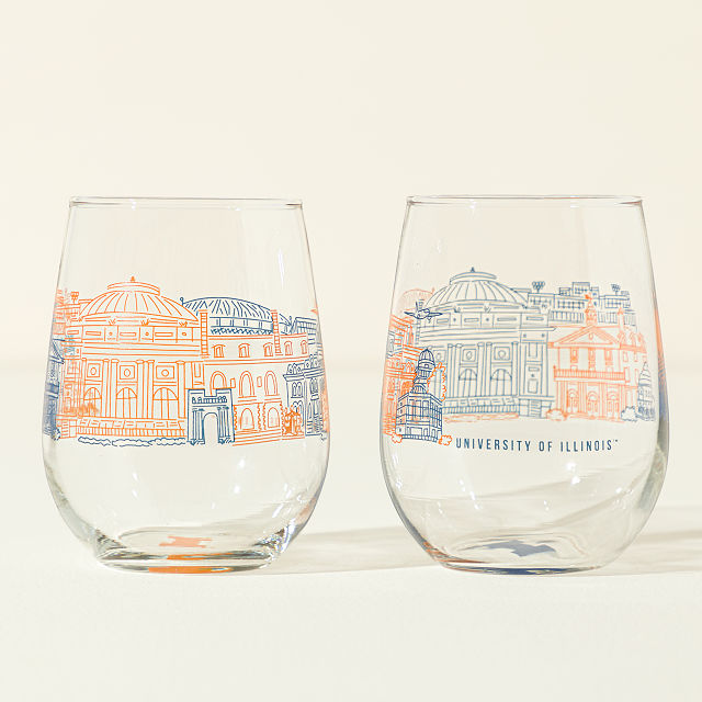 College Cityscape Wine Glasses - Set of 2