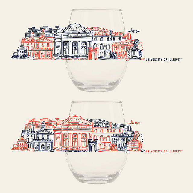 College Cityscape Wine Glasses - Set of 2