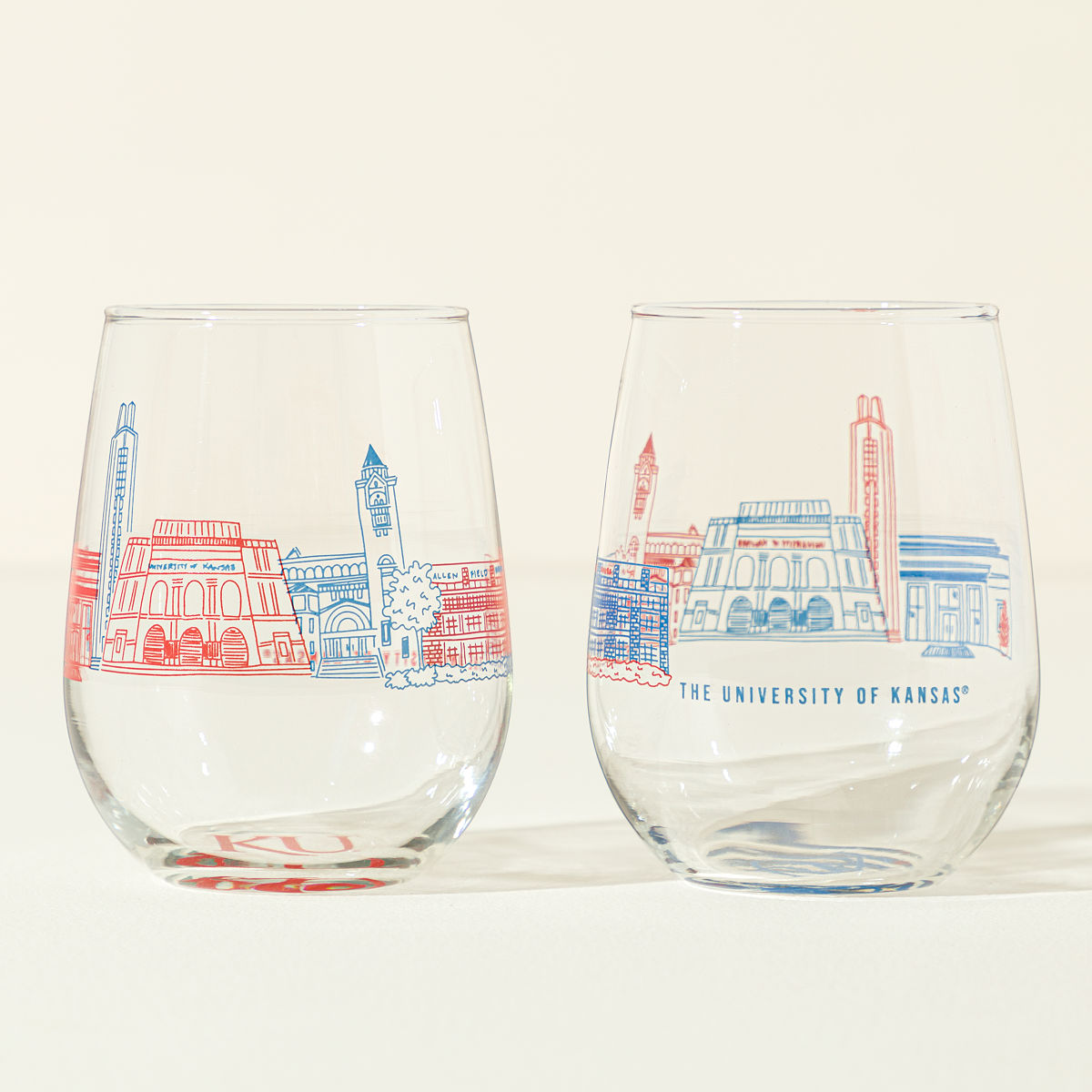 College Cityscape Wine Glasses - Set of 2 - University of Kansas