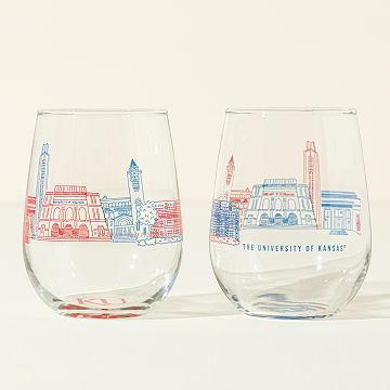 College Cityscape Wine Glasses - Set of 2