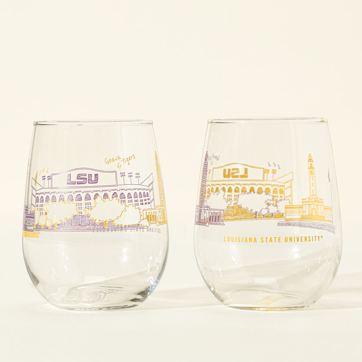 College Cityscape Wine Glasses - Set of 2 - Louisiana State University