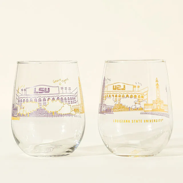 College Cityscape Wine Glasses - Set of 2, Louisiana State University