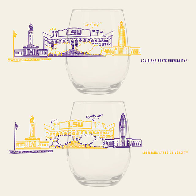 College Cityscape Wine Glasses - Set of 2