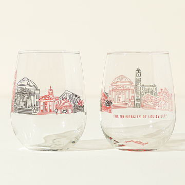 College Cityscape Wine Glasses - Set of 2