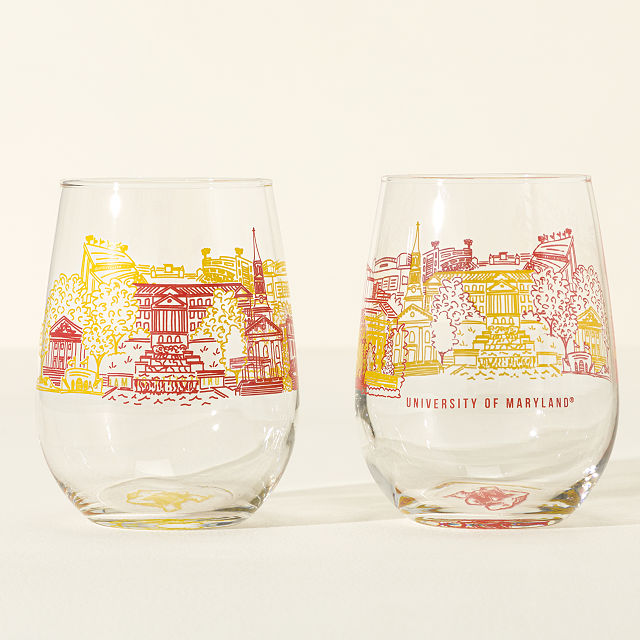 College Cityscape Wine Glasses - Set of 2
