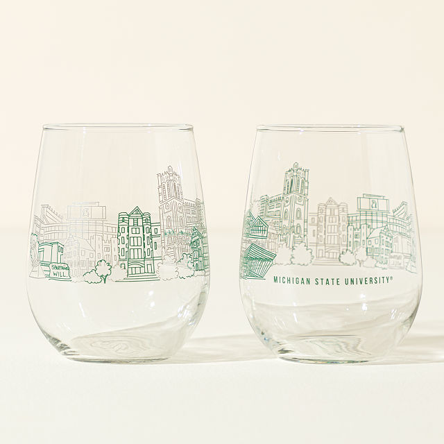 College Cityscape Wine Glasses - Set of 2
