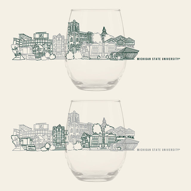 College Cityscape Wine Glasses - Set of 2