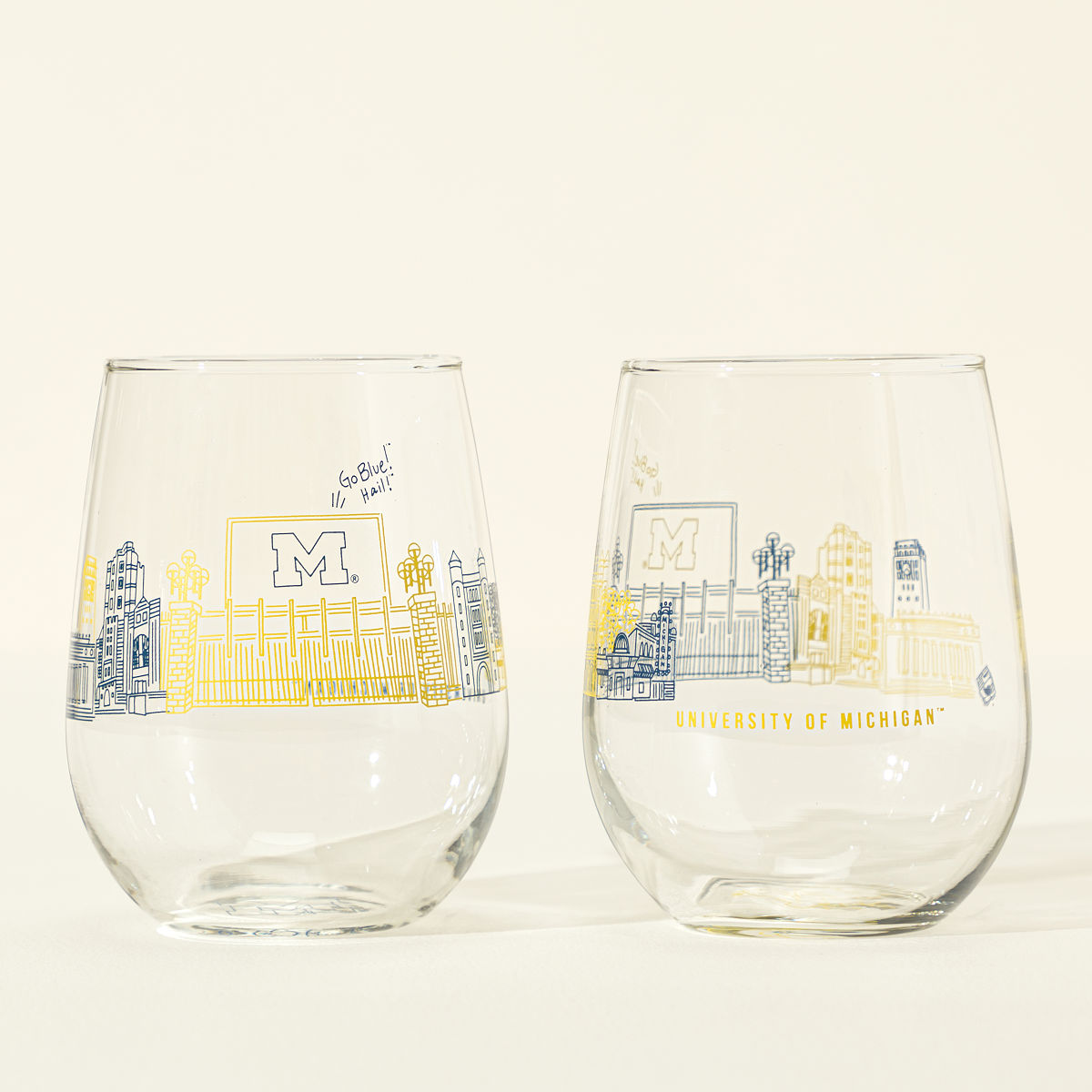 College Cityscape Wine Glasses - Set of 2 - University of Michigan