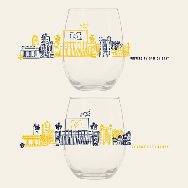 College Cityscape Wine Glasses - Set of 2