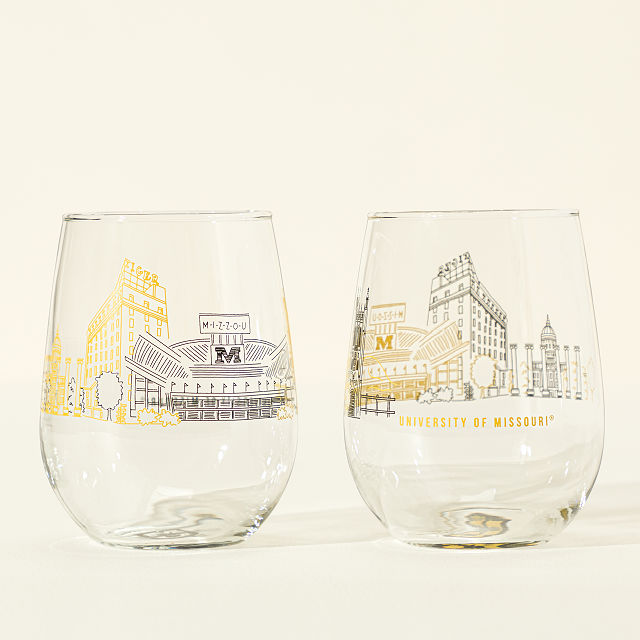 College Cityscape Wine Glasses - Set of 2