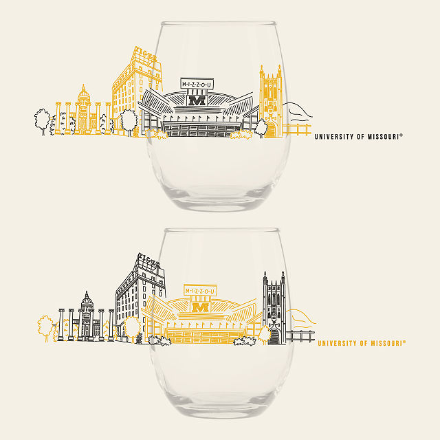 College Cityscape Wine Glasses - Set of 2