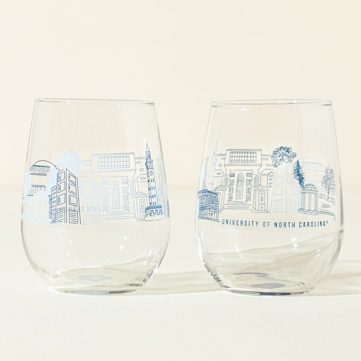College Cityscape Wine Glasses - Set of 2 - University of North Carolina