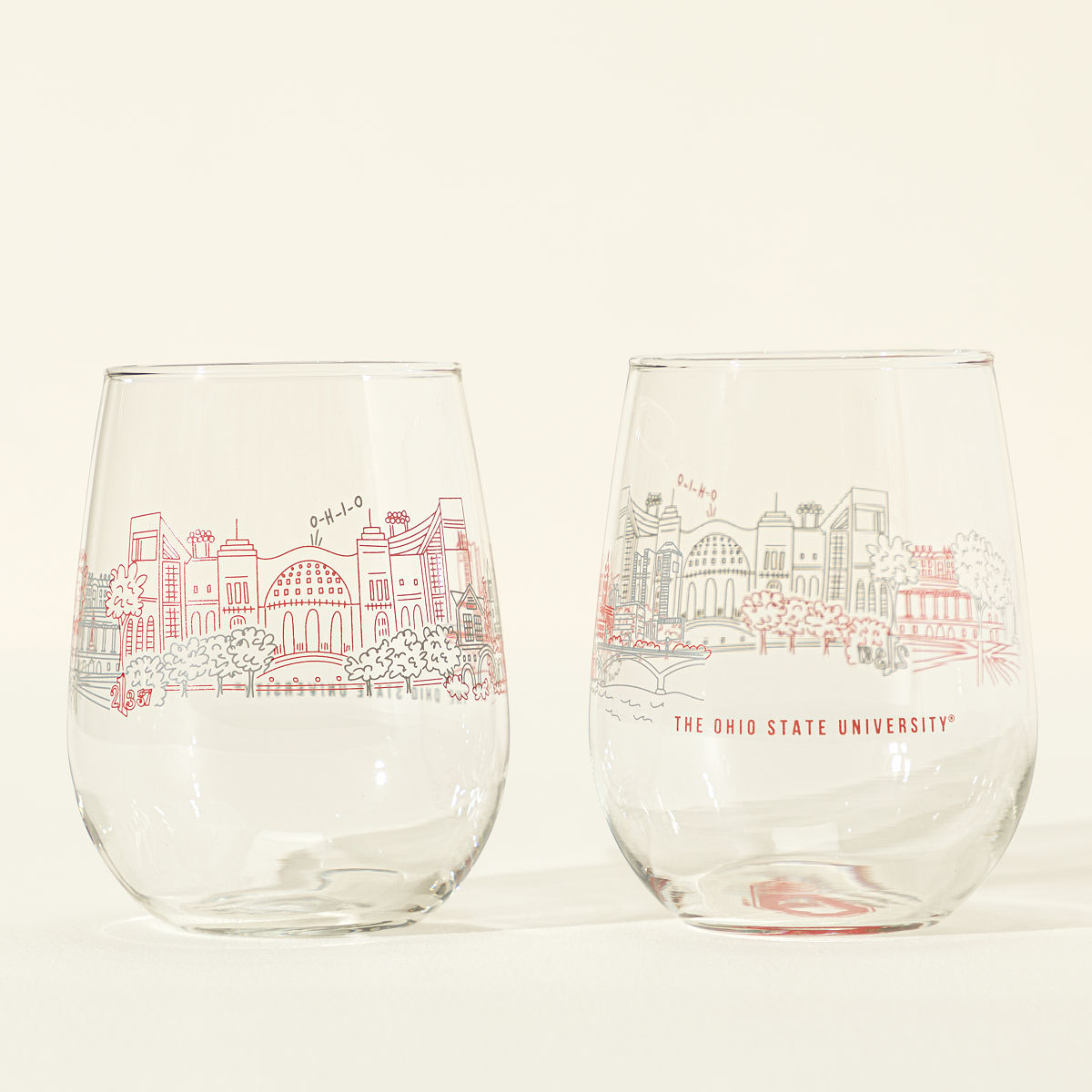College Cityscape Wine Glasses - Set of 2 - Ohio State University