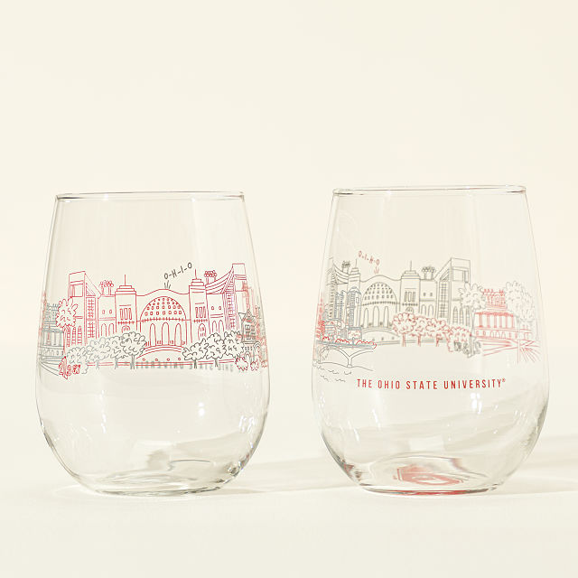 College Cityscape Wine Glasses - Set of 2