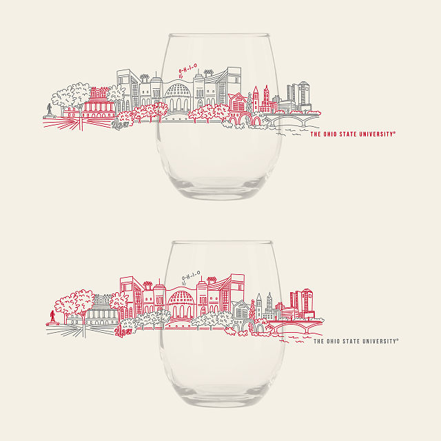 College Cityscape Wine Glasses - Set of 2