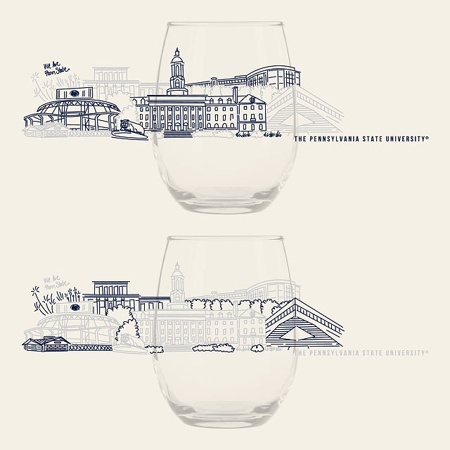 College Cityscape Wine Glasses - Set of 2