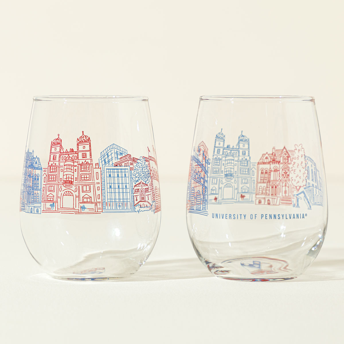 College Cityscape Wine Glasses - Set of 2 - University of Pennsylvania