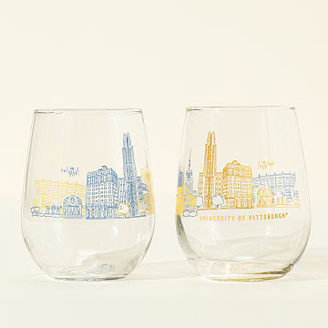 College Cityscape Wine Glasses - Set of 2