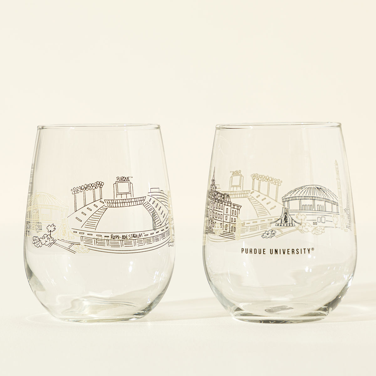 College Cityscape Wine Glasses - Set of 2 - Purdue University