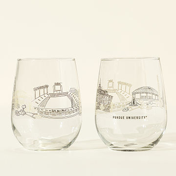 College Cityscape Wine Glasses - Set of 2