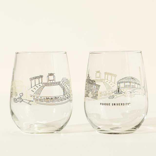 College Cityscape Wine Glasses - Set of 2