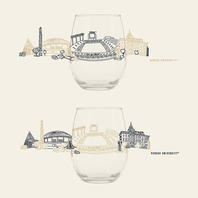 College Cityscape Wine Glasses - Set of 2