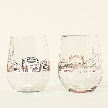 College Cityscape Wine Glasses - Set of 2