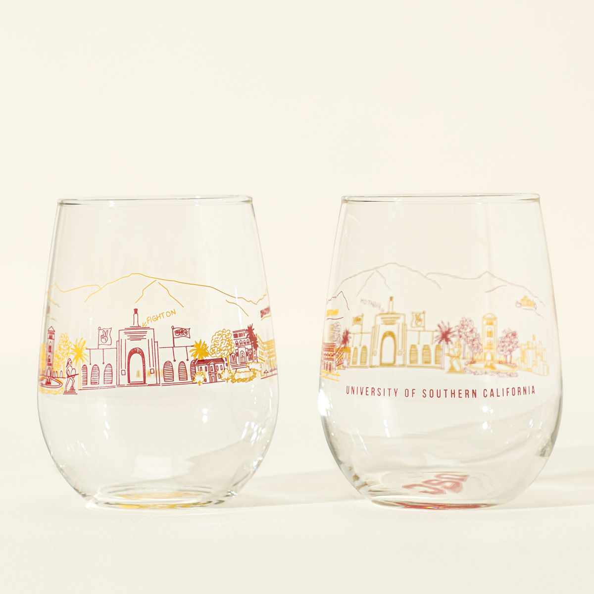 College Cityscape Wine Glasses - Set of 2 - University of Southern California