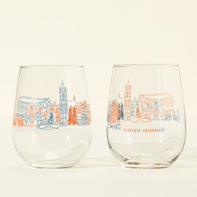 College Cityscape Wine Glasses - Set of 2