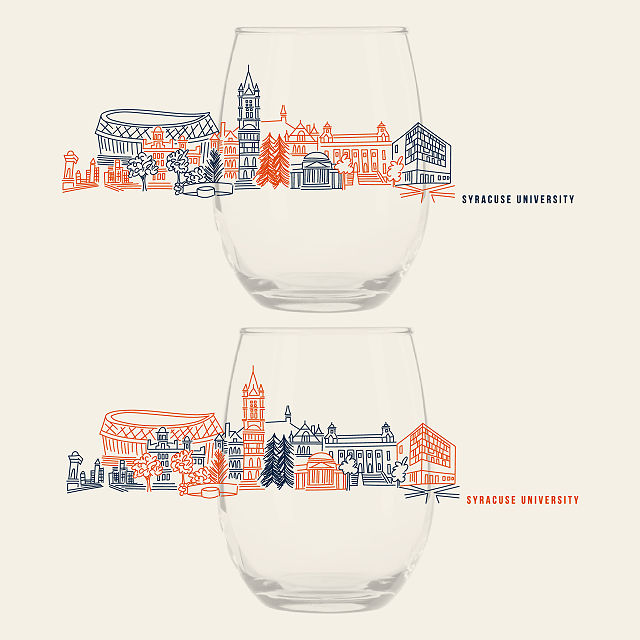 College Cityscape Wine Glasses - Set of 2