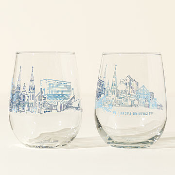 College Cityscape Wine Glasses - Set of 2