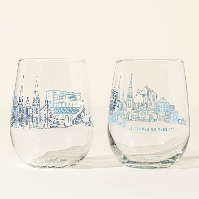 College Cityscape Wine Glasses - Set of 2