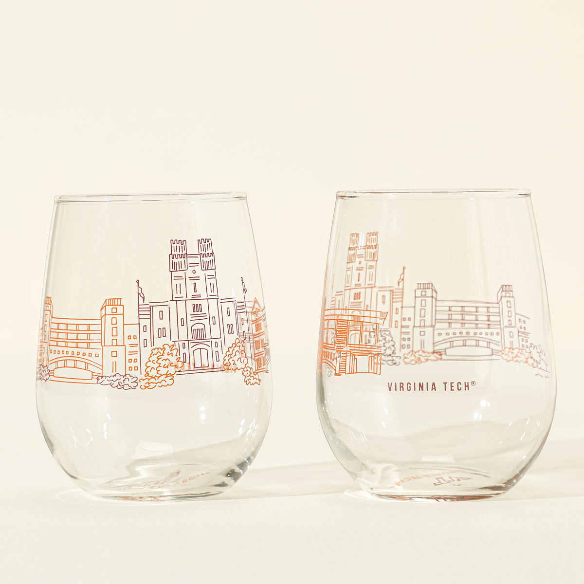 College Cityscape Wine Glasses - Set of 2 - Virginia Tech