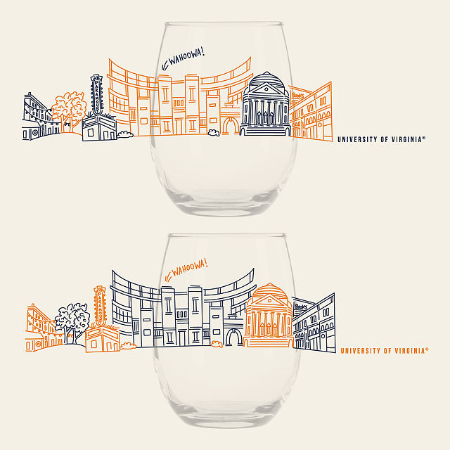 College Cityscape Wine Glasses - Set of 2