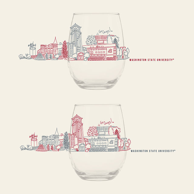 College Cityscape Wine Glasses - Set of 2
