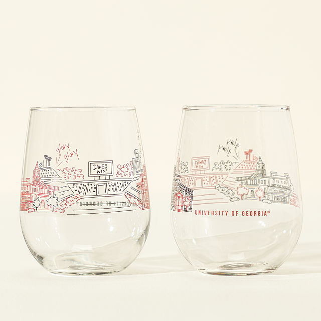 College Cityscape Wine Glasses - Set of 2