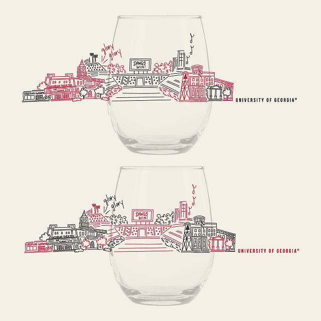 College Cityscape Wine Glasses - Set of 2