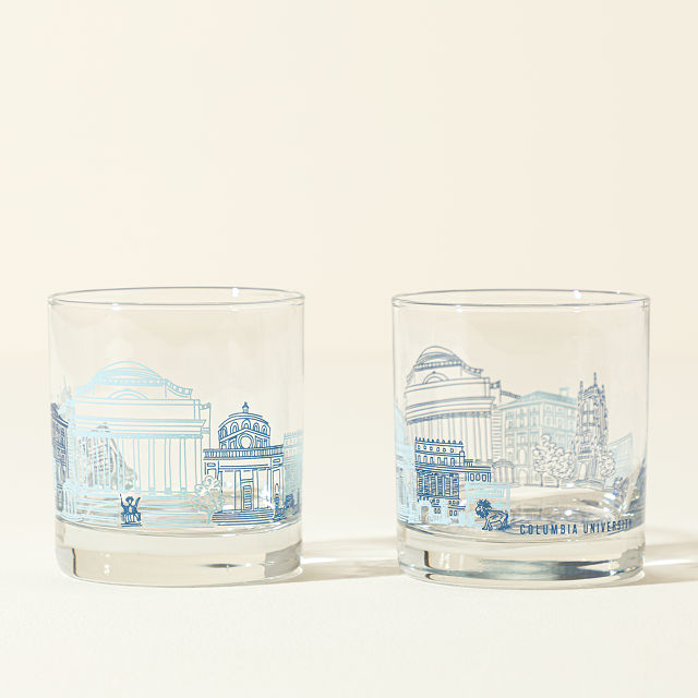 College Cityscape Rocks Glasses - Set of 2
