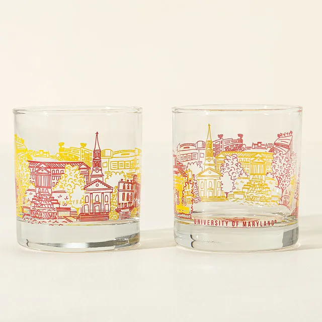 College Cityscape Rocks Glasses - Set of 2