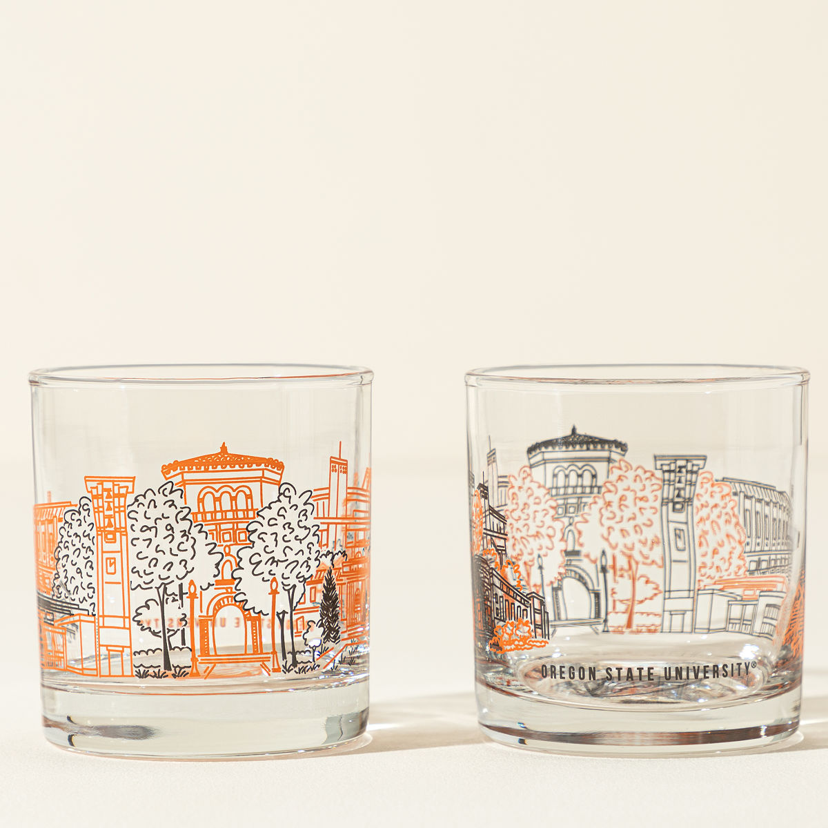 College Cityscape Rocks Glasses - Set of 2 - Oregon State University