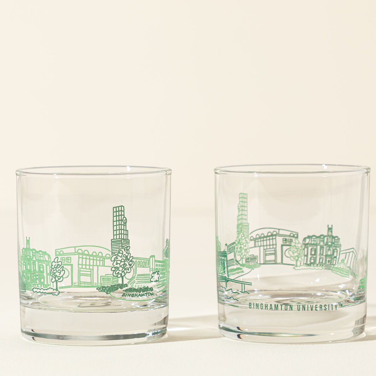 College Cityscape Rocks Glasses - Set of 2 - Binghamton University