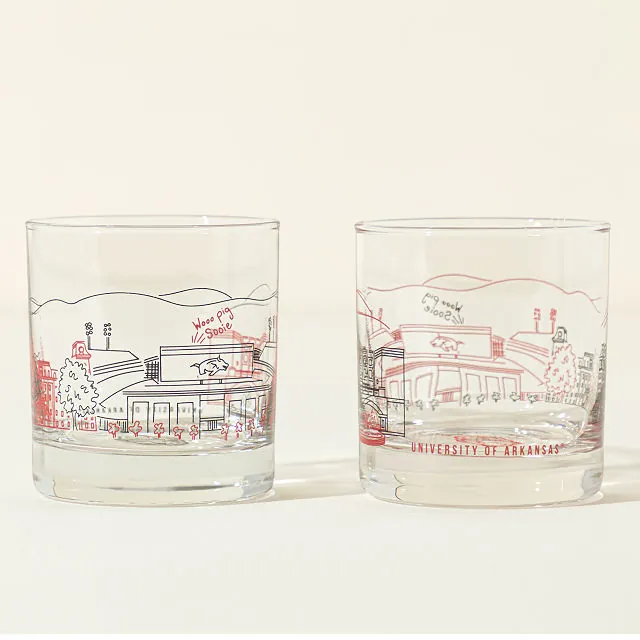 College Cityscape Rocks Glasses - Set of 2